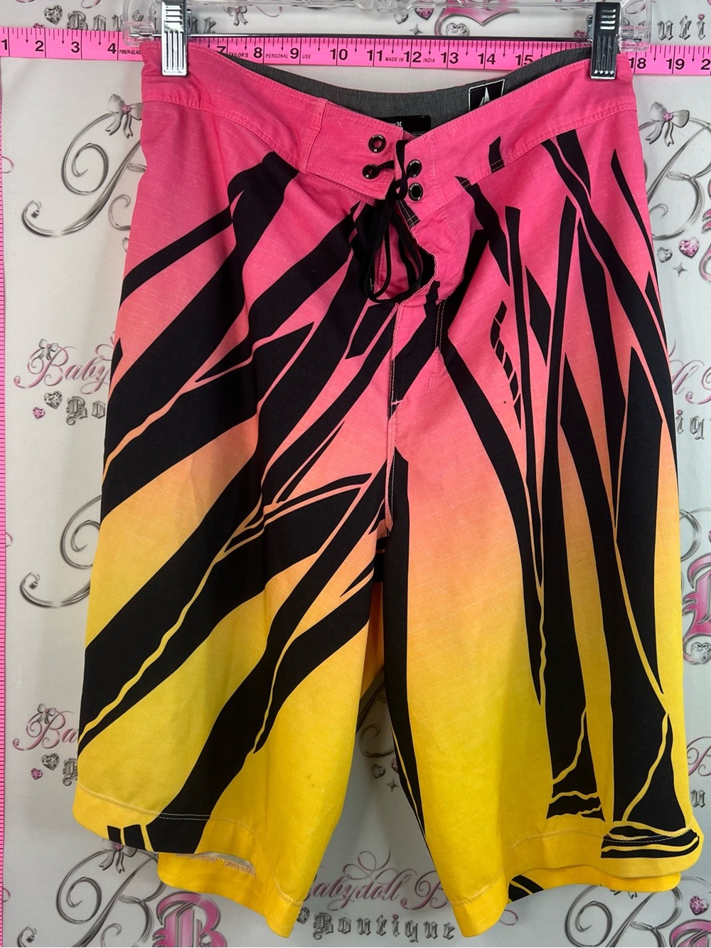 Hurley phantom shorts Pink to Yellow Gradient Board Shorts with Black Stripes